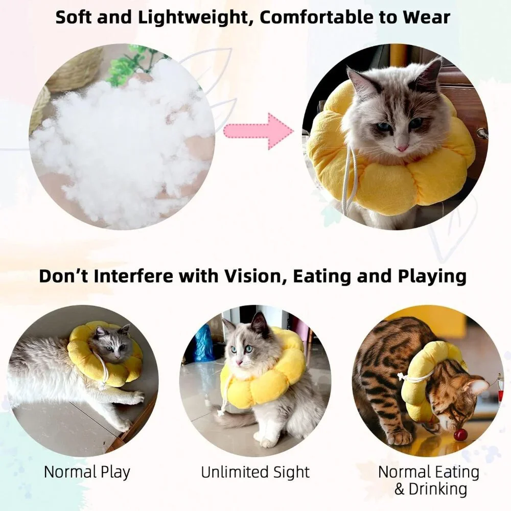 Cat Small Dog Recovery Collar Cute Sunflower Neck Cone After Surgery, Adjustable